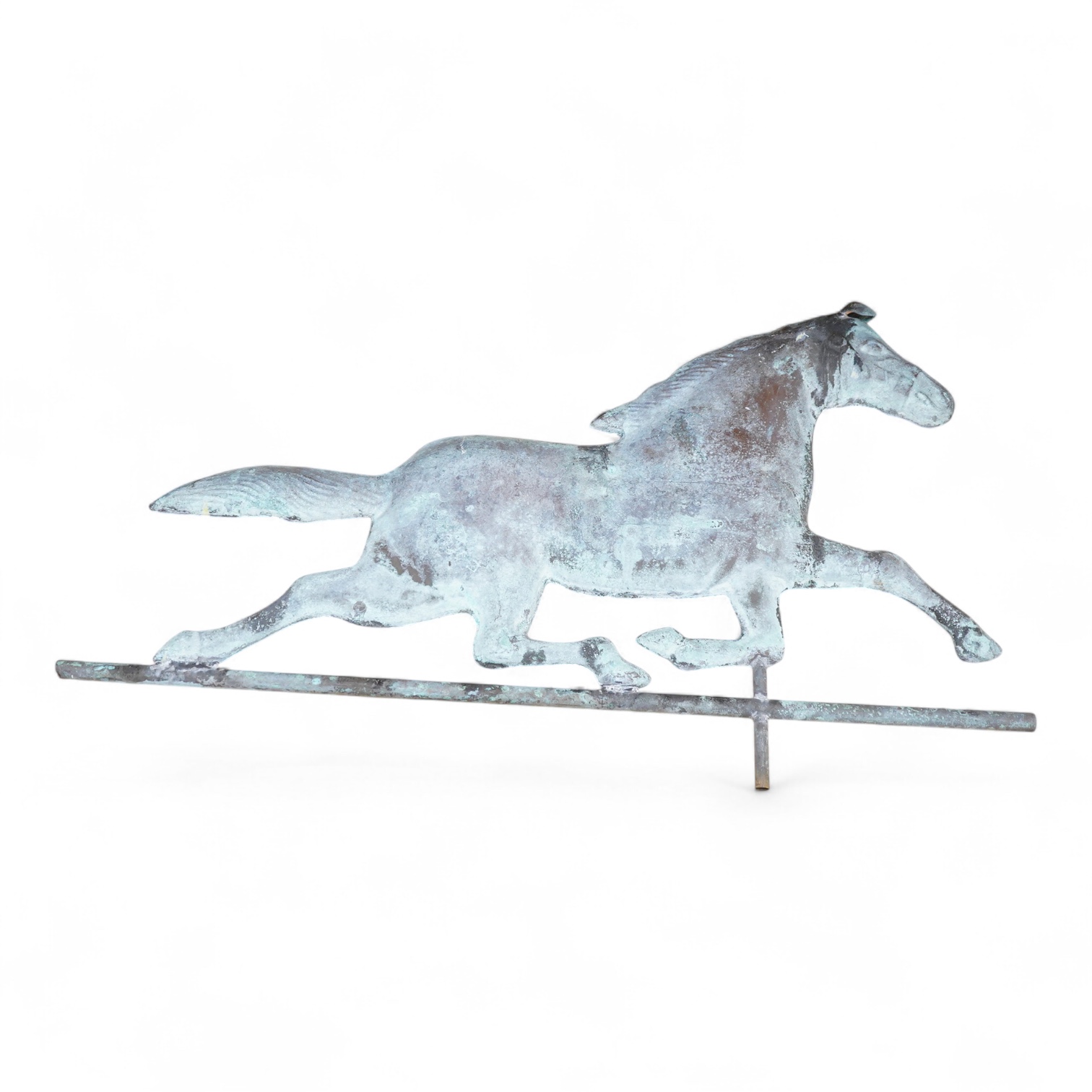 A copper ‘horse’ weather vane, 71cm wide.